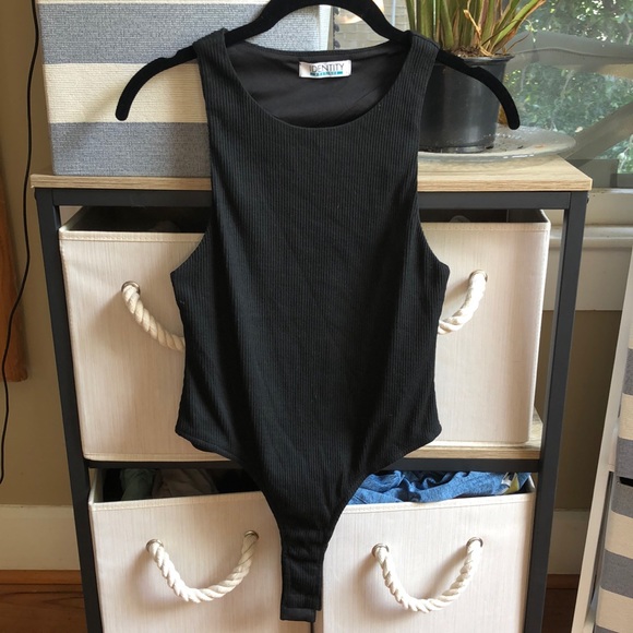 Black Ribbed Tank Bodysuit - Picture 1 of 4